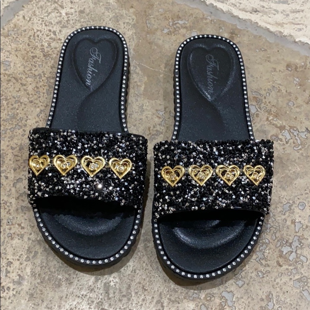 Rhinestone Sequin Embellished Slides - Picture 5 of 7